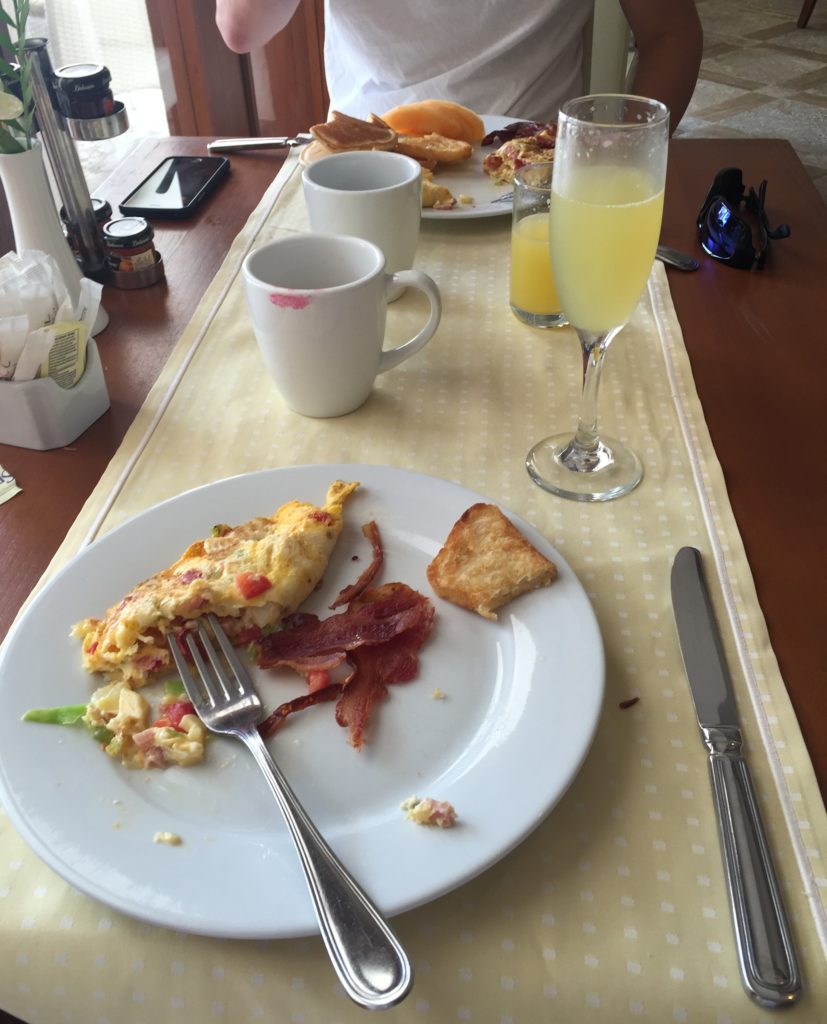 Breakfast every morning included a made to order omelet and a mimosa. 